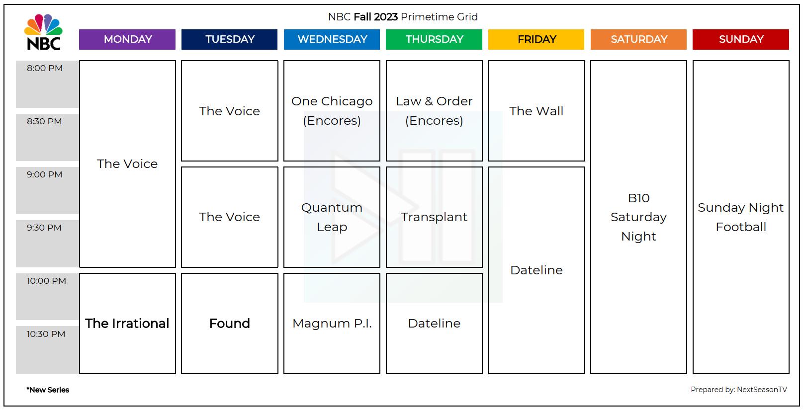 NBC Fall 2023 Primetime Grid